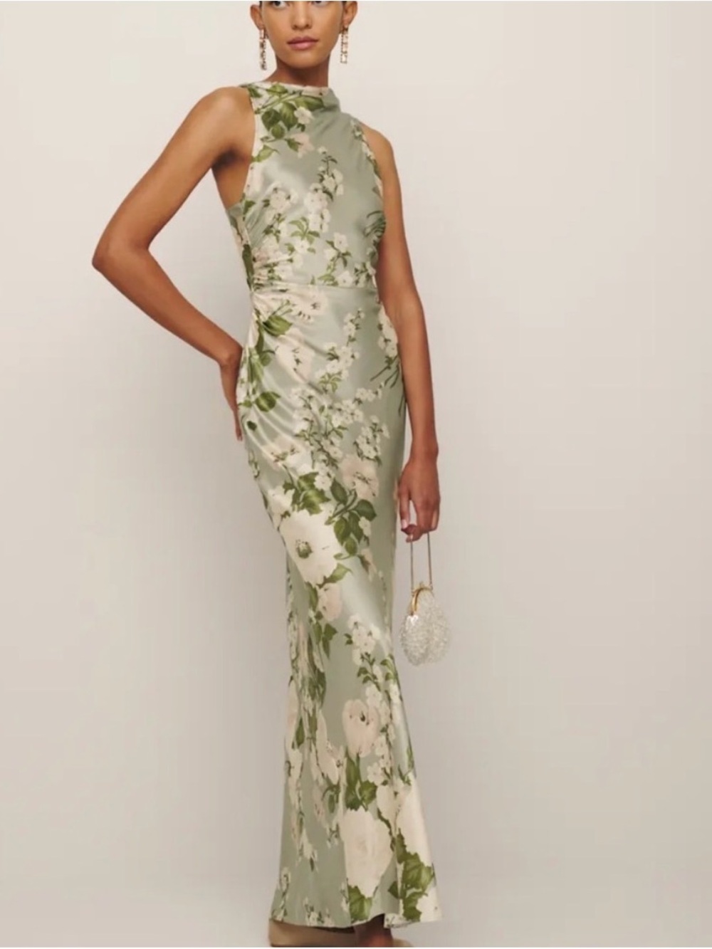 NEW NWT Reformation Anaiis Silk Maxi Dress Tarragon Green Floral Wedding 10P